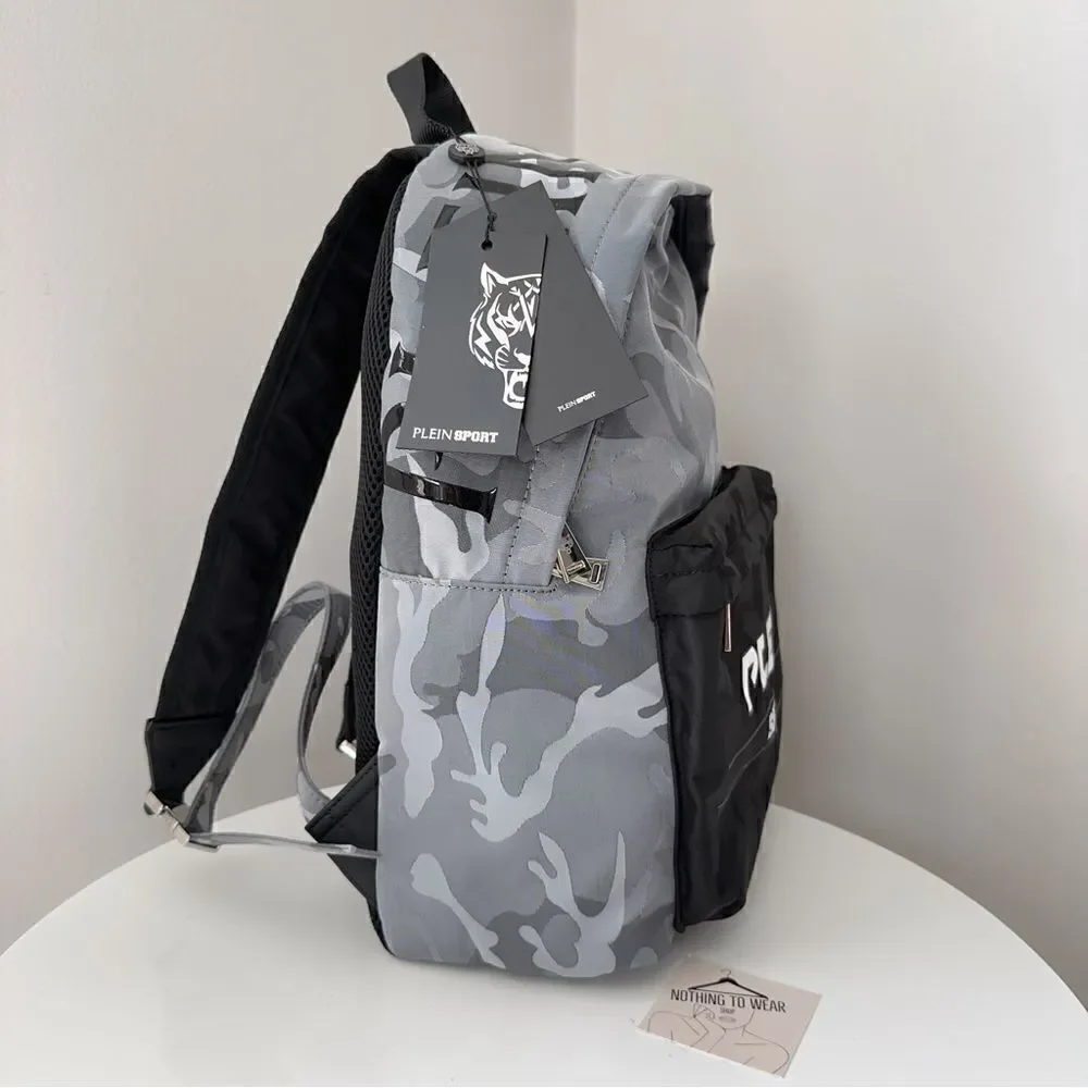 PHILIPP PLEIN SPORT Backpack Camo Grey Logo Camouflage Designer